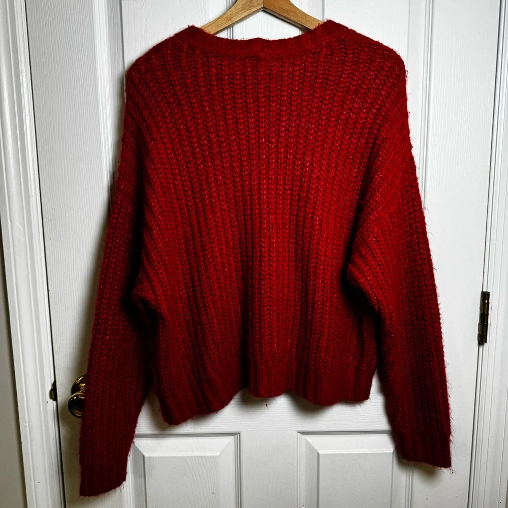 American Eagle True Red Shaker Knit Chunky Crewneck Sweater Size Large